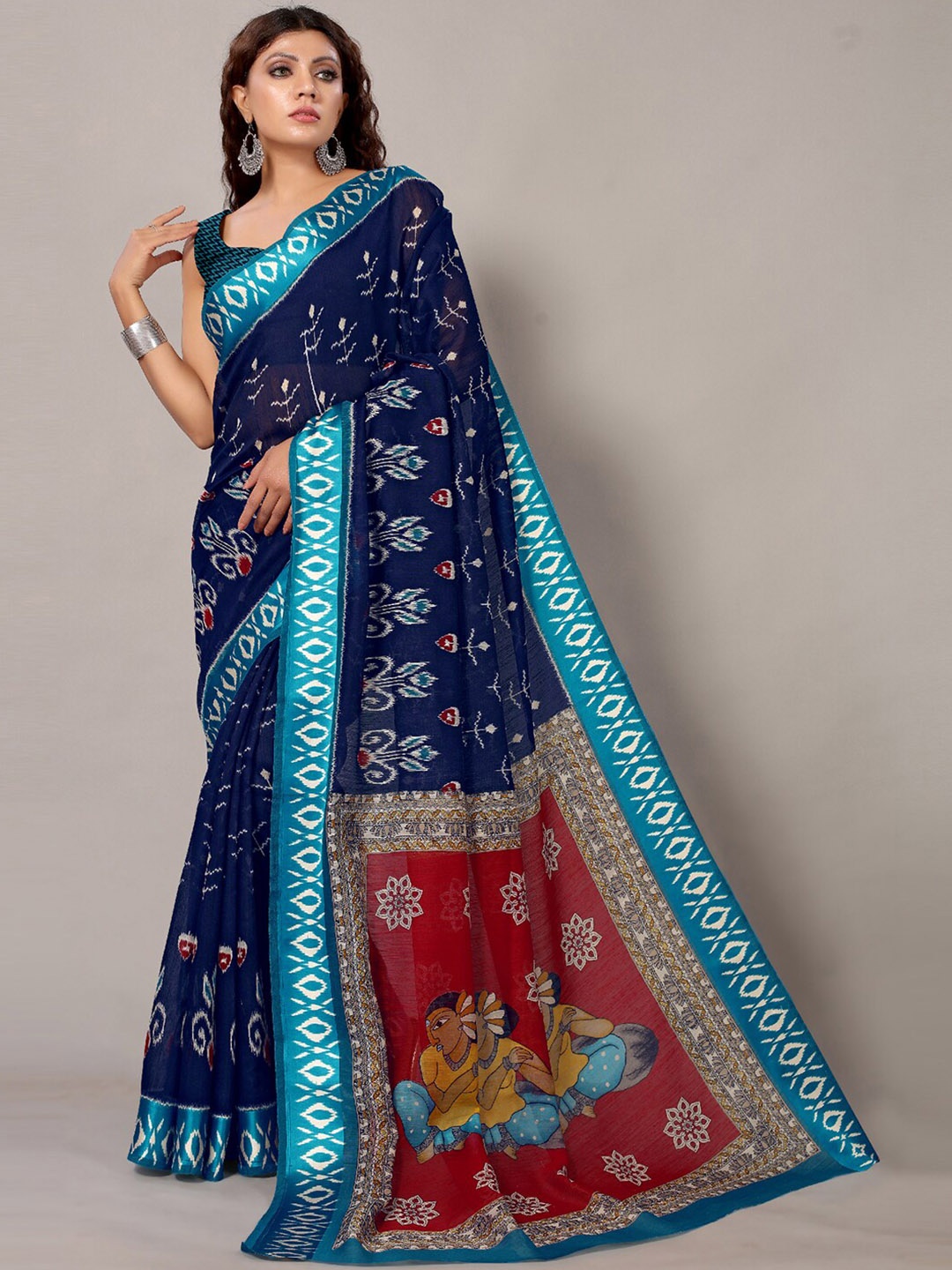 

KALINI Ethnic Motifs Printed Saree, Navy blue