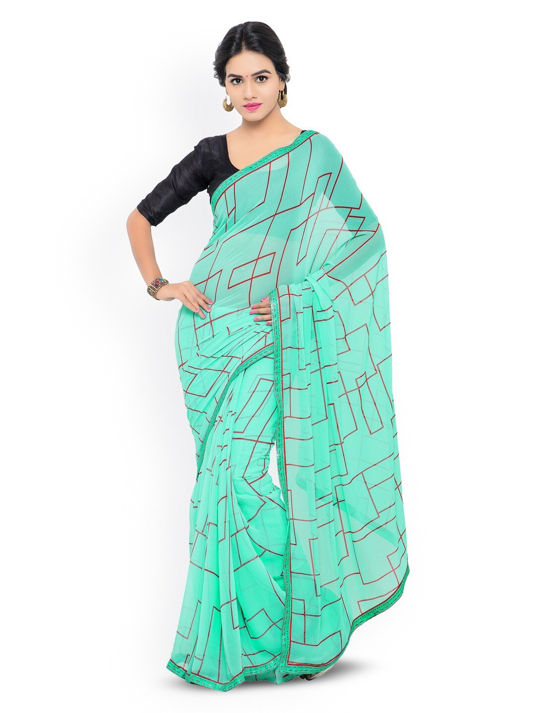 

KALINI Geometric Printed Pure Georgette Saree, Blue