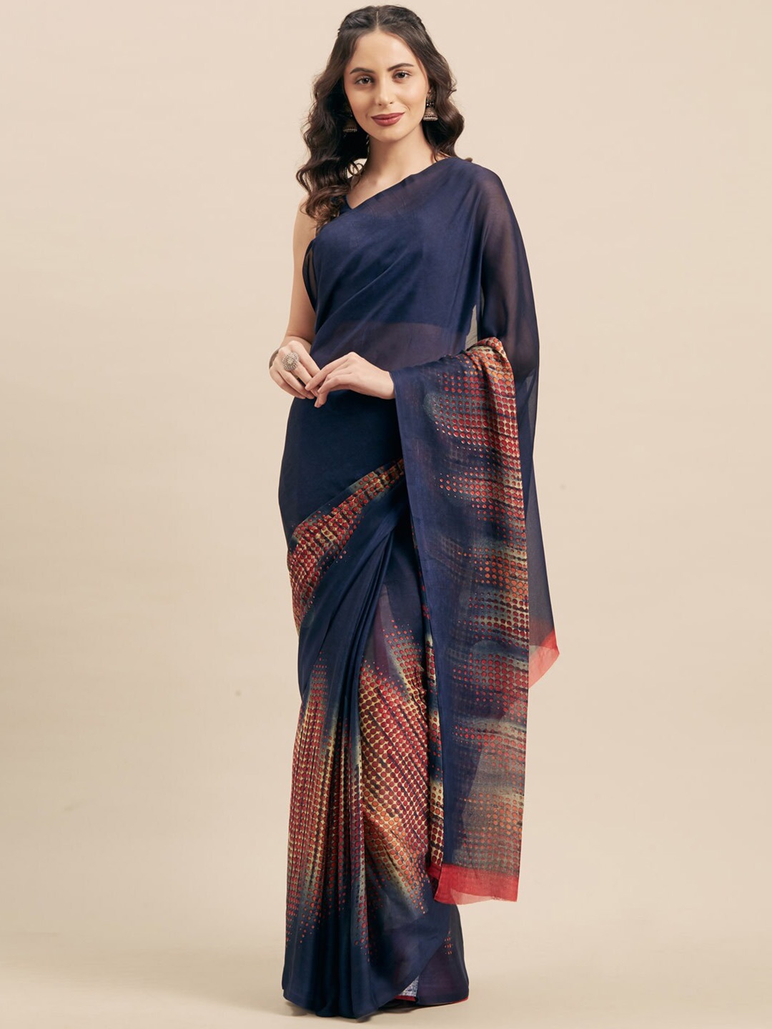 

KALINI Poly Georgette Saree, Navy blue