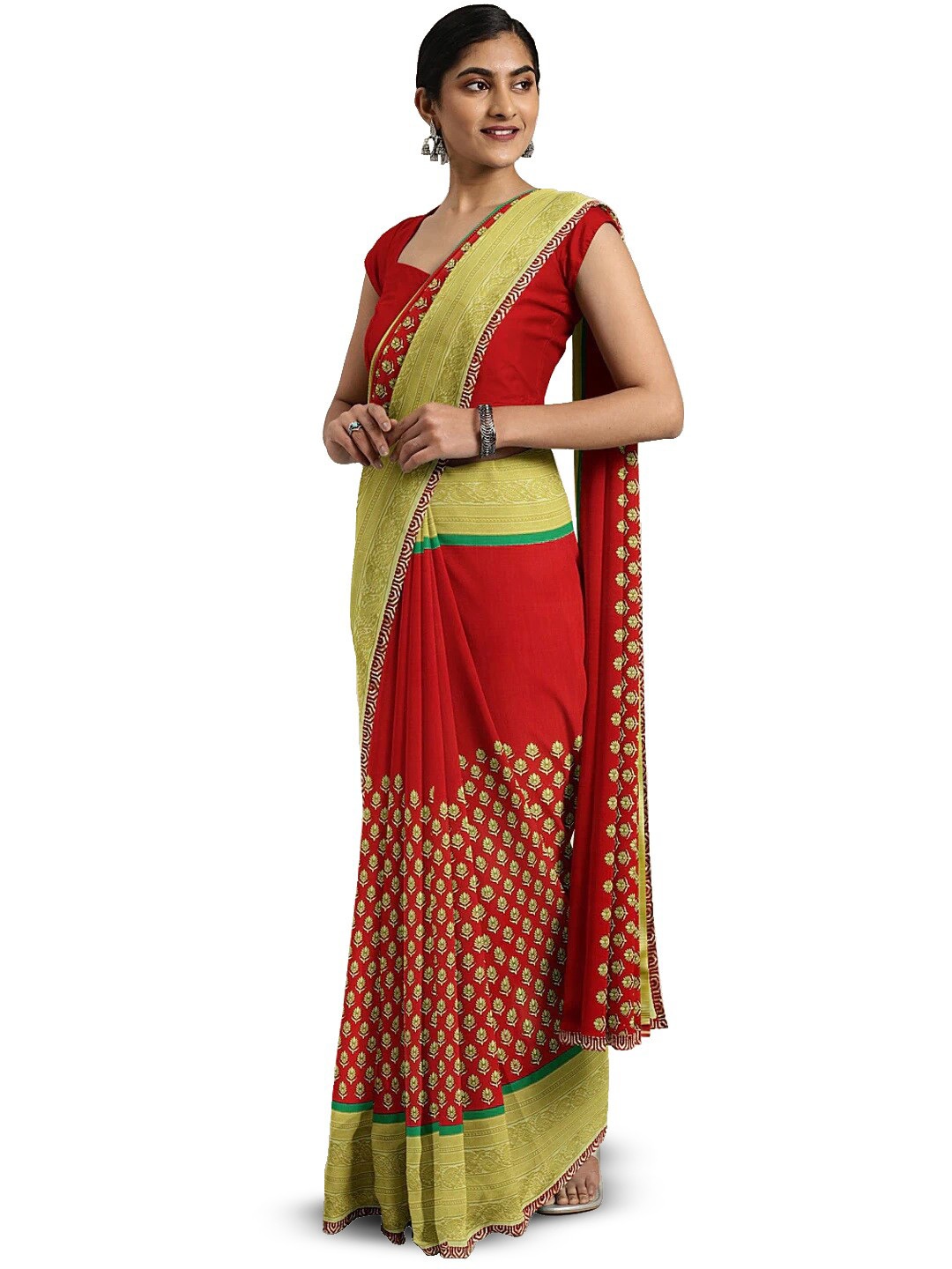 

KALINI Floral Poly Georgette Saree, Red