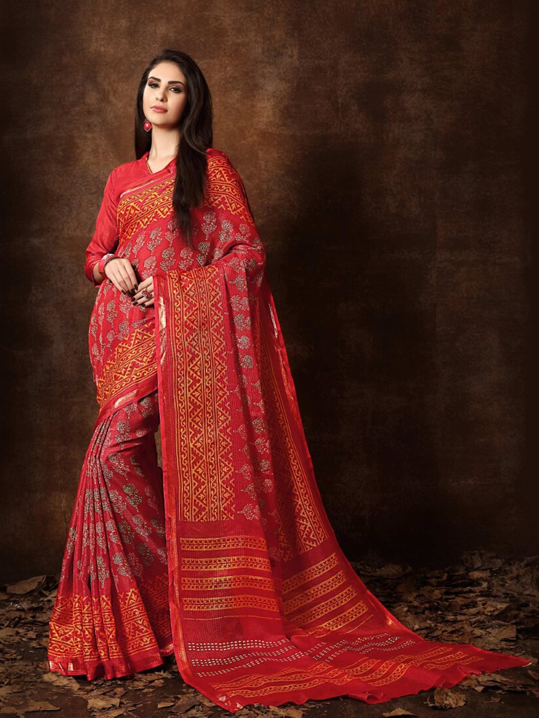 

KALINI Ethnic Motifs Printed Saree, Red