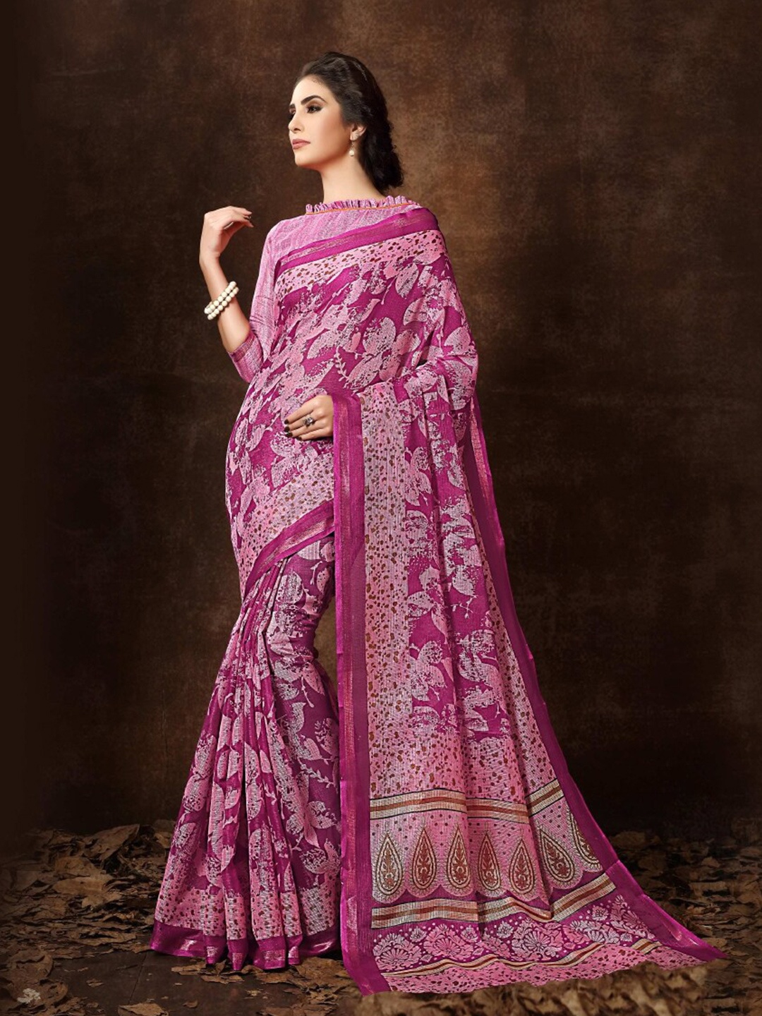 

KALINI Floral Printed Saree, Pink