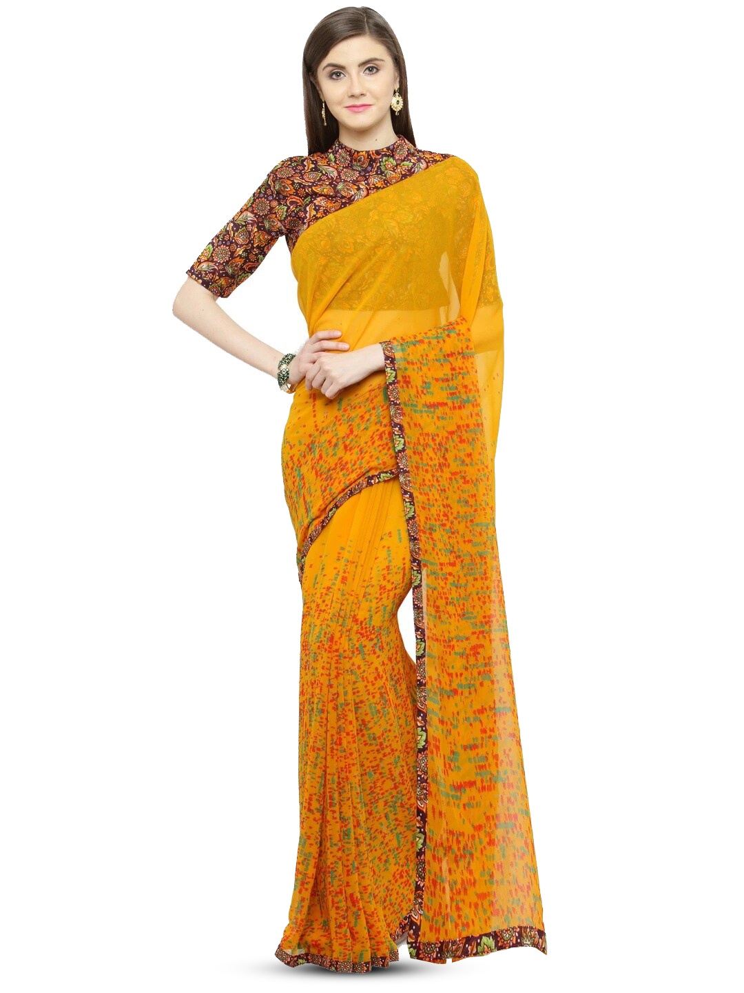 

KALINI Abstract Printed Pure Georgette Saree, Yellow
