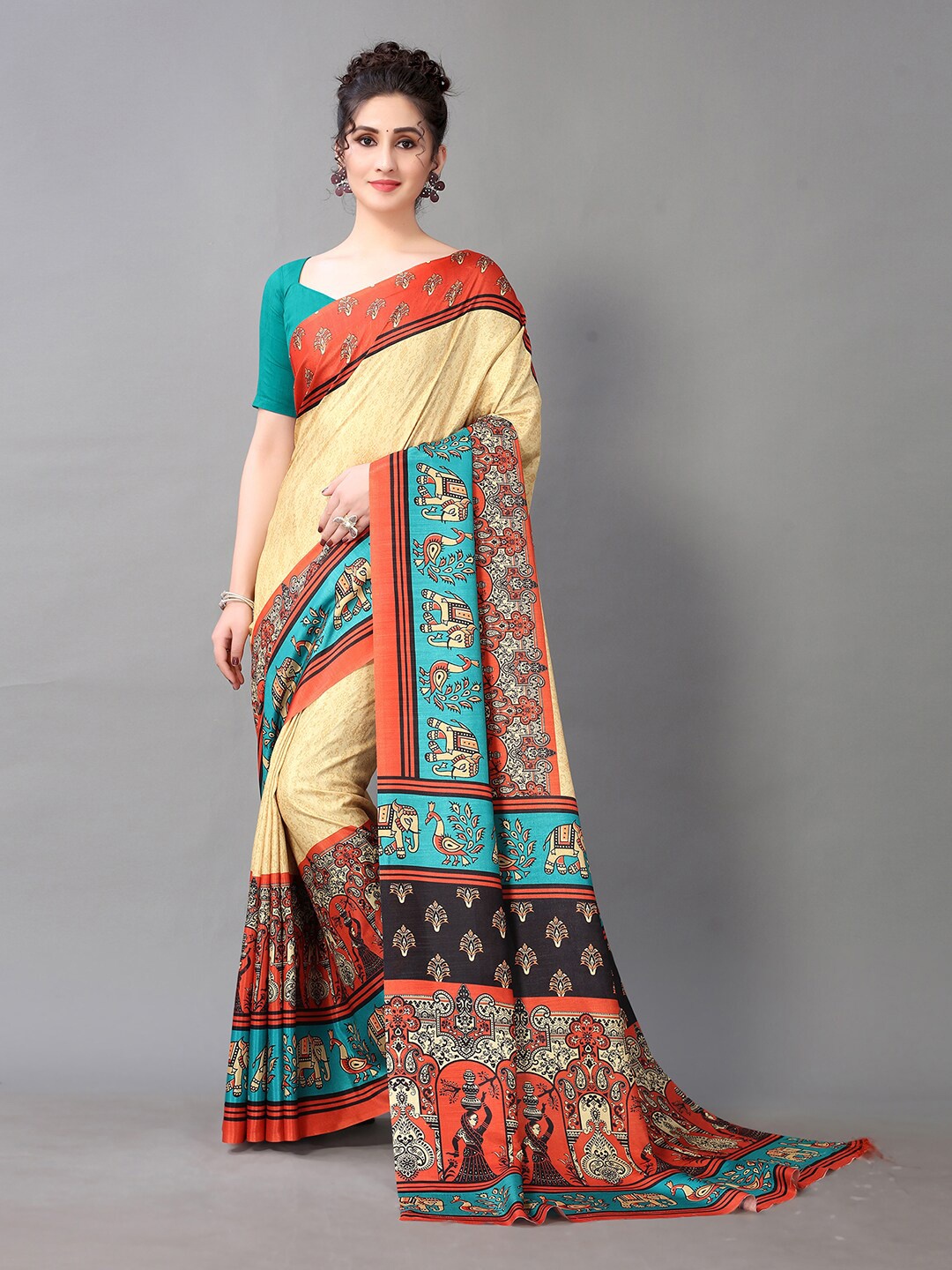 

KALINI Ethnic Motifs Printed Saree, Beige