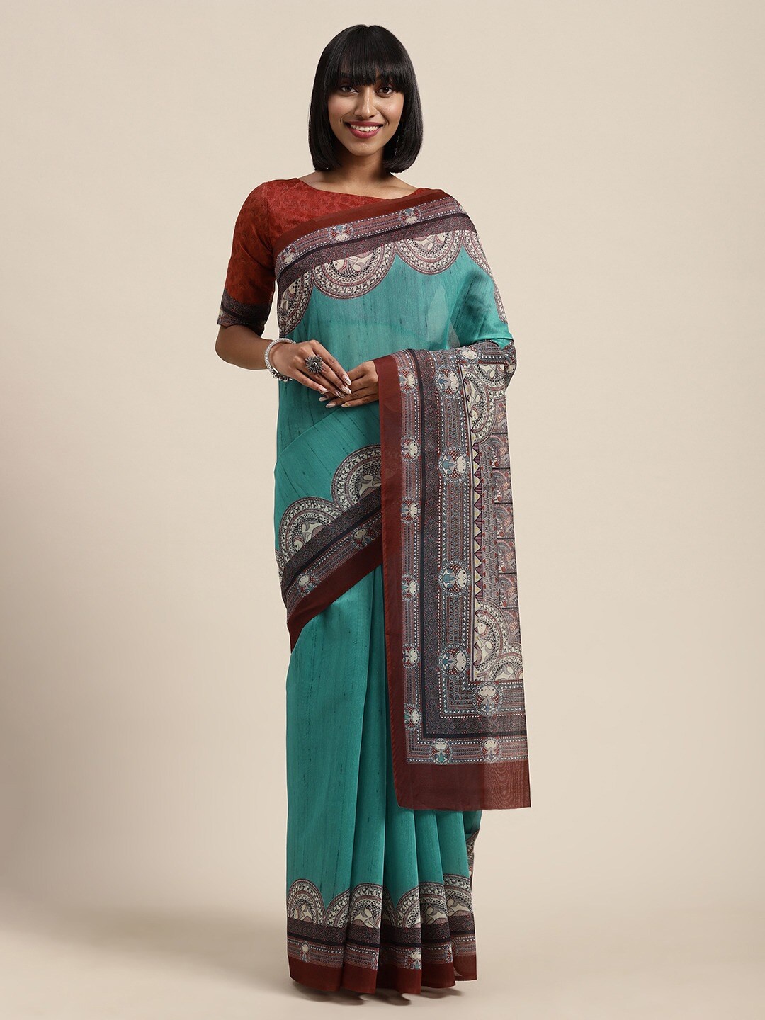 

KALINI Ethnic Motifs Silk Blend Saree, Blue