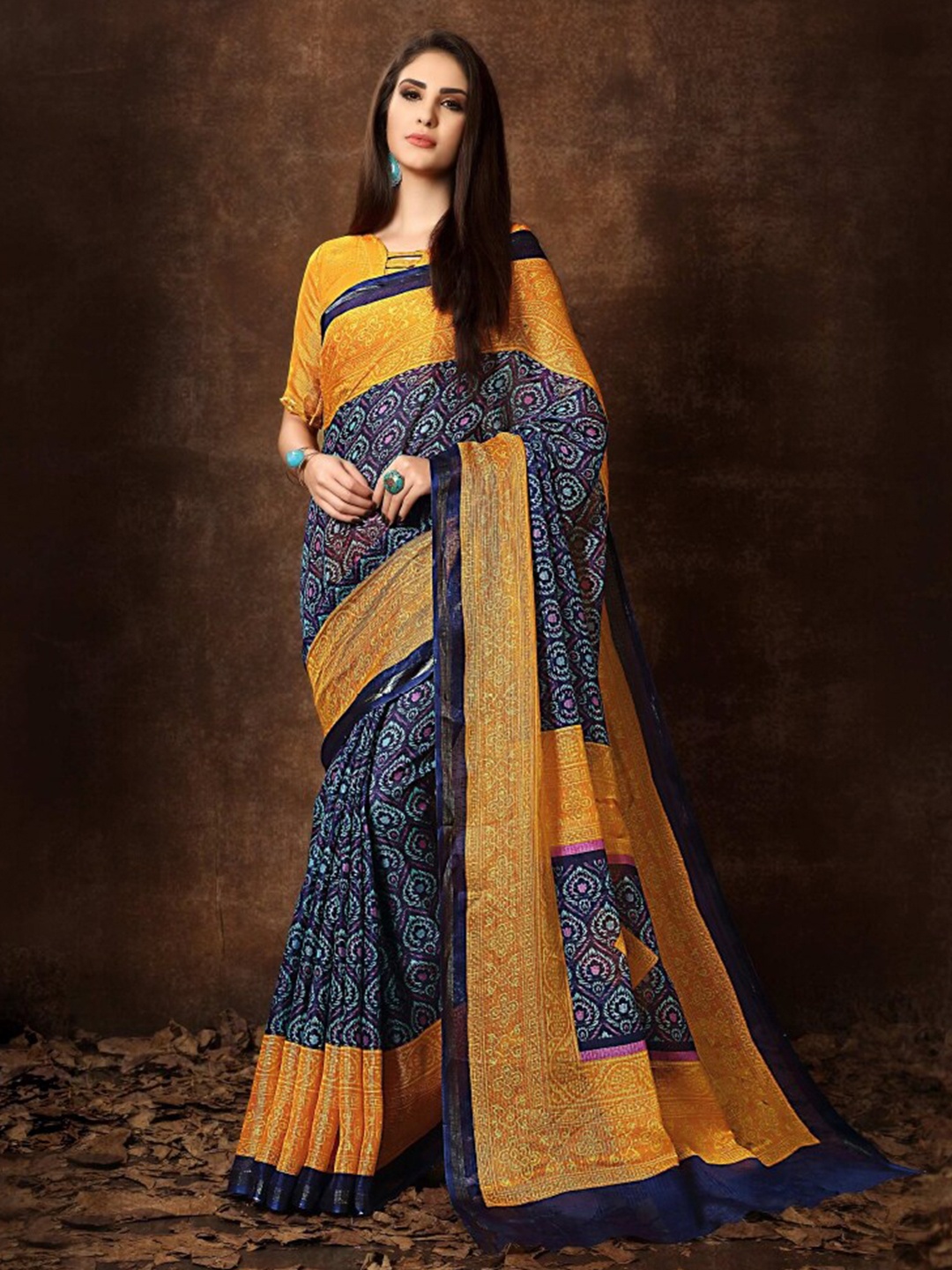 

KALINI Ethnic Motifs Printed Saree, Navy blue