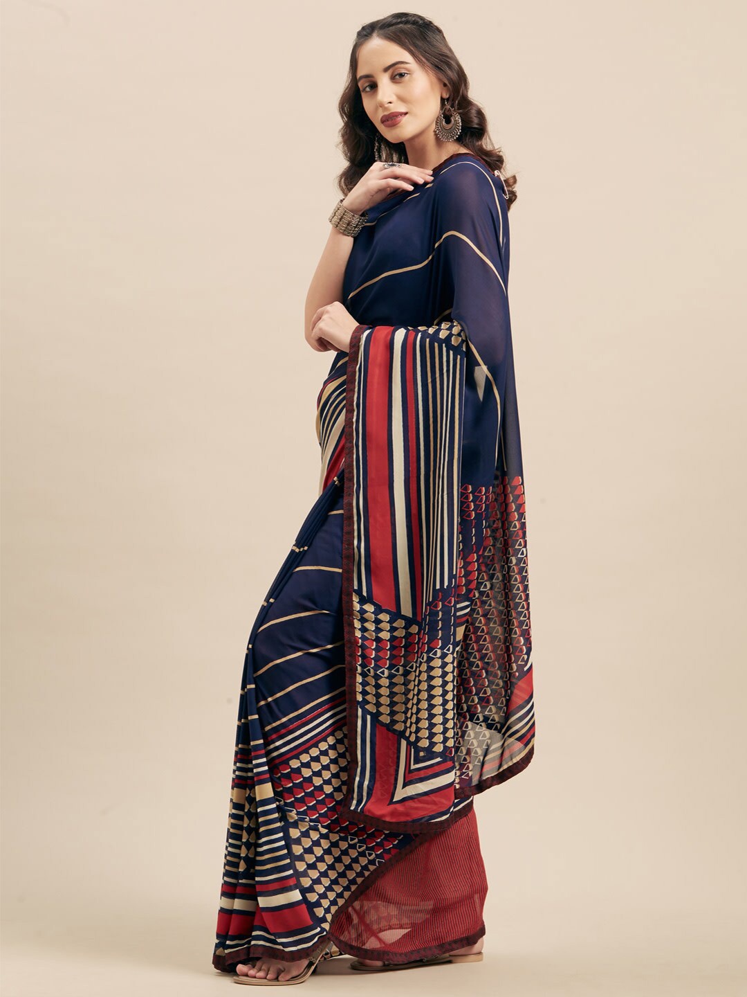 

KALINI Woven Design Georgette Saree, Navy blue
