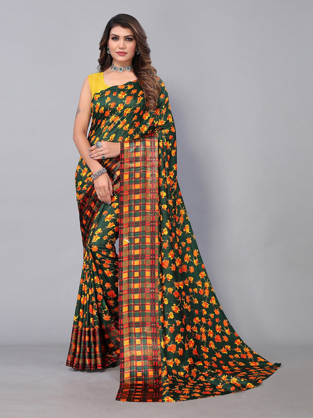 

KALINI Floral Printed Saree, Green