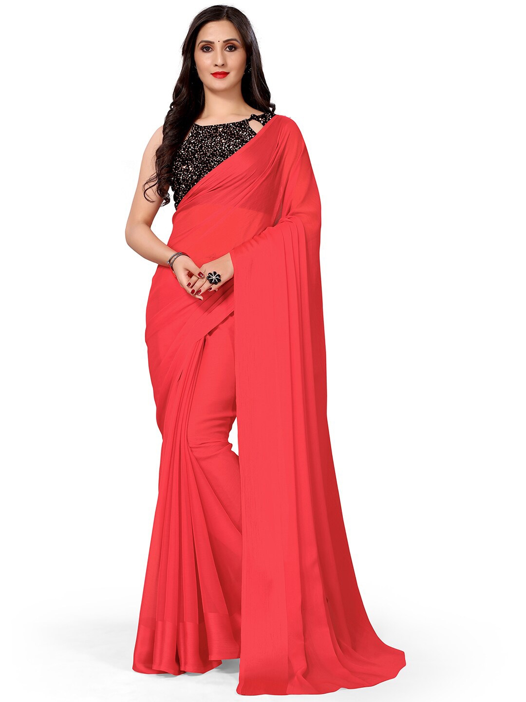 

KALINI Satin Solid Saree, Pink