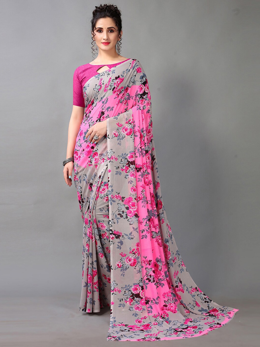 

KALINI Floral Printed Saree, Pink