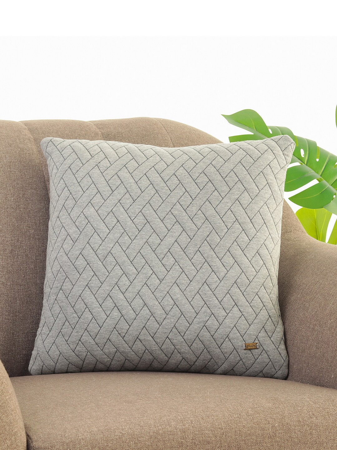 

Pluchi Grey Geometric Patterned Pure Cotton Square Cushion Cover