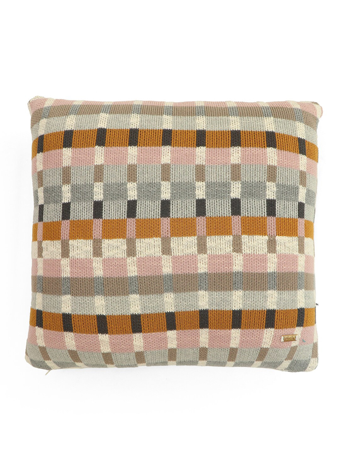 

Pluchi Beige & Grey Geometric Pure Cotton Square Cushion Cover
