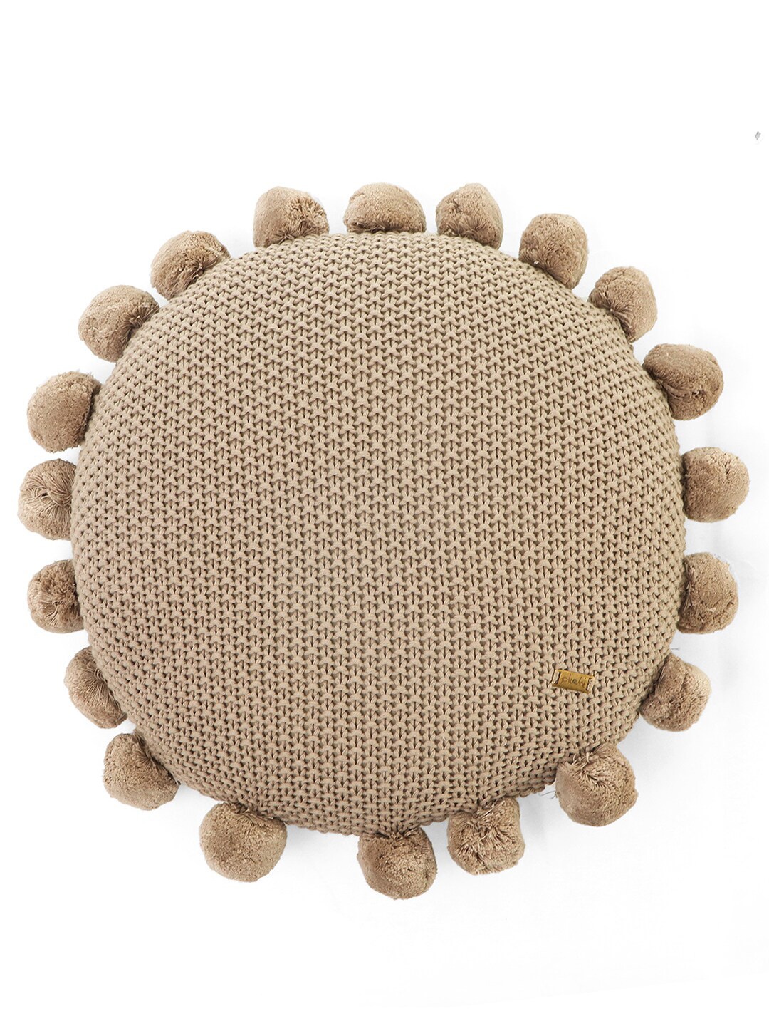 

Pluchi Beige Pom Pom Self Design Cotton Round Cushion Cover