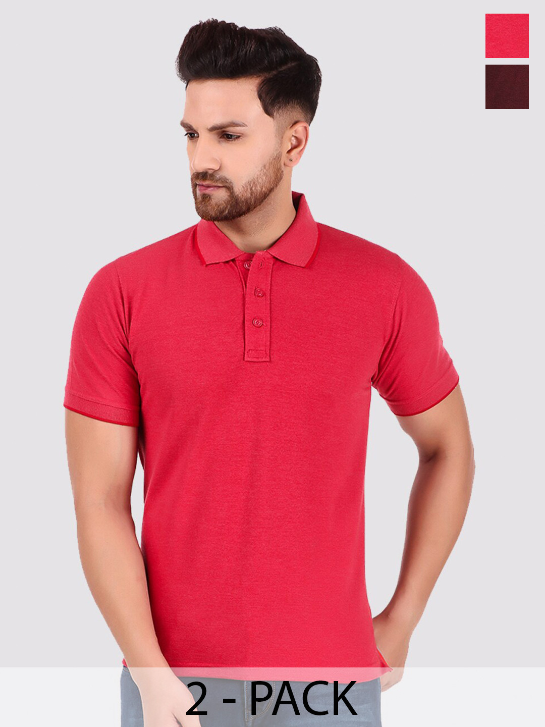 

Greylongg Pack Of 2 Polo Collar Cotton T-shirt, Purple