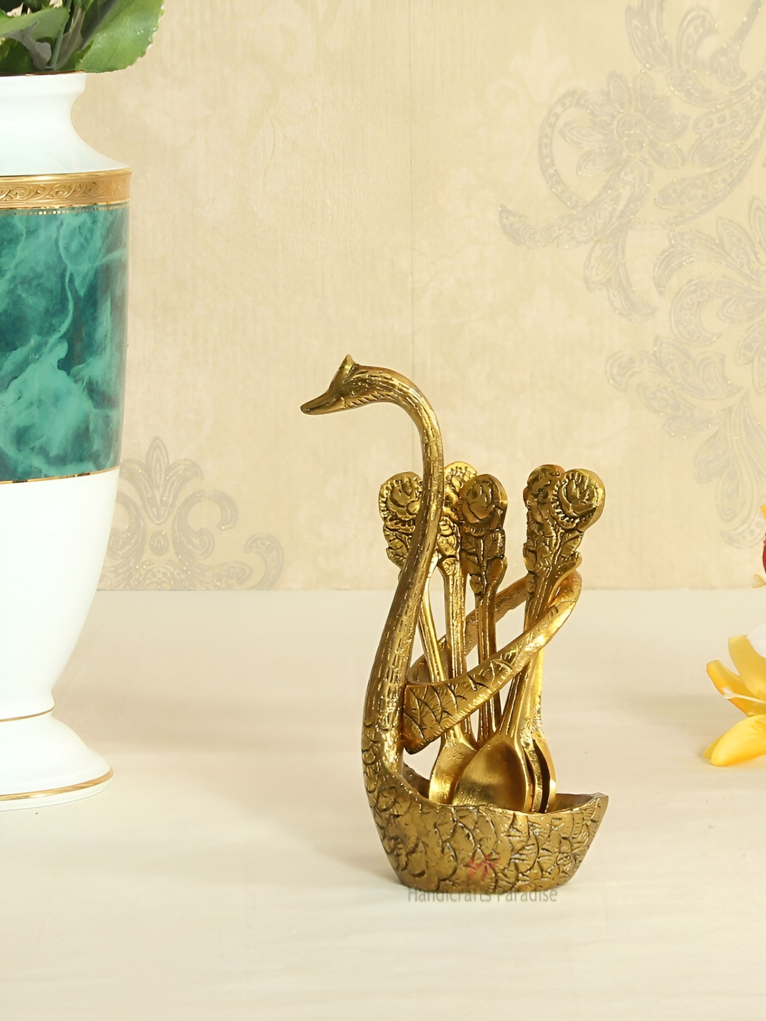 

HANDICRAFTS PARADISE Gold-Toned Metal Swan shaped Showpiece