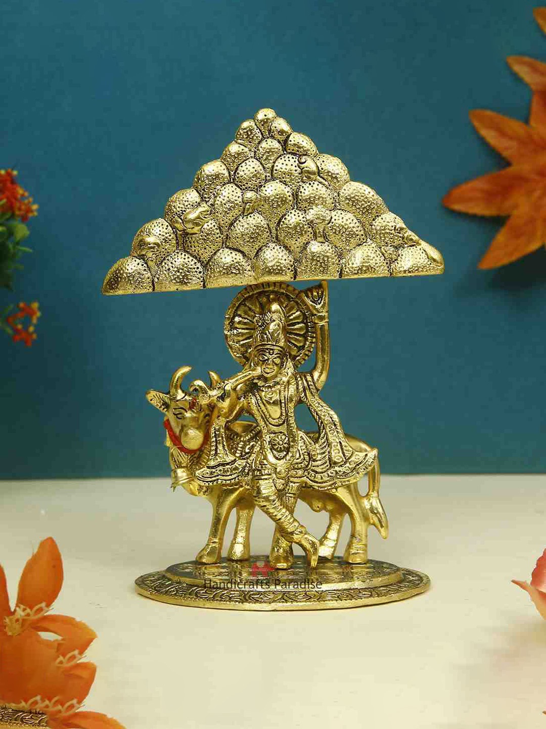 

HANDICRAFTS PARADISE Gold-Toned Metal Krishna Idol Showpiece