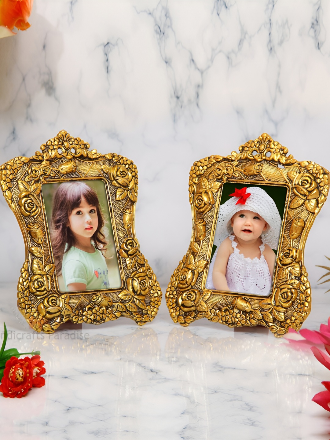 

HANDICRAFTS PARADISE Gold-Toned Photo Frame Pair Showpiece