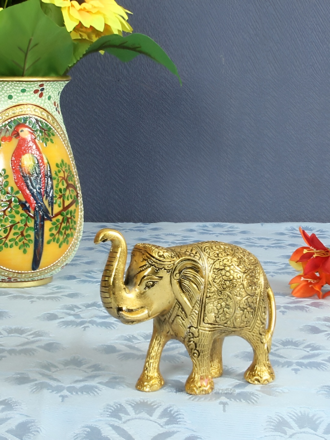 

HANDICRAFTS PARADISE Gold-Toned Elephant Metal Showpiece