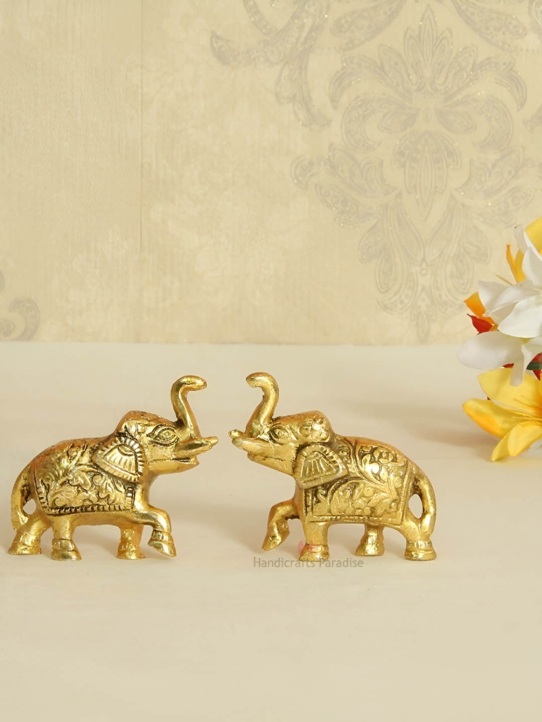 

HANDICRAFTS PARADISE Gold-Toned Elephant Pair Showpiece