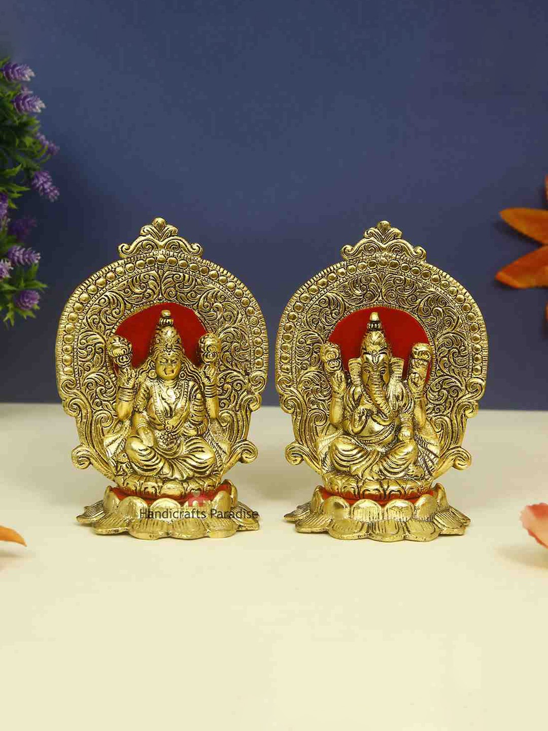 

HANDICRAFTS PARADISE Gold-Toned Metal Lakshmi Ganesh Idol Showpiece