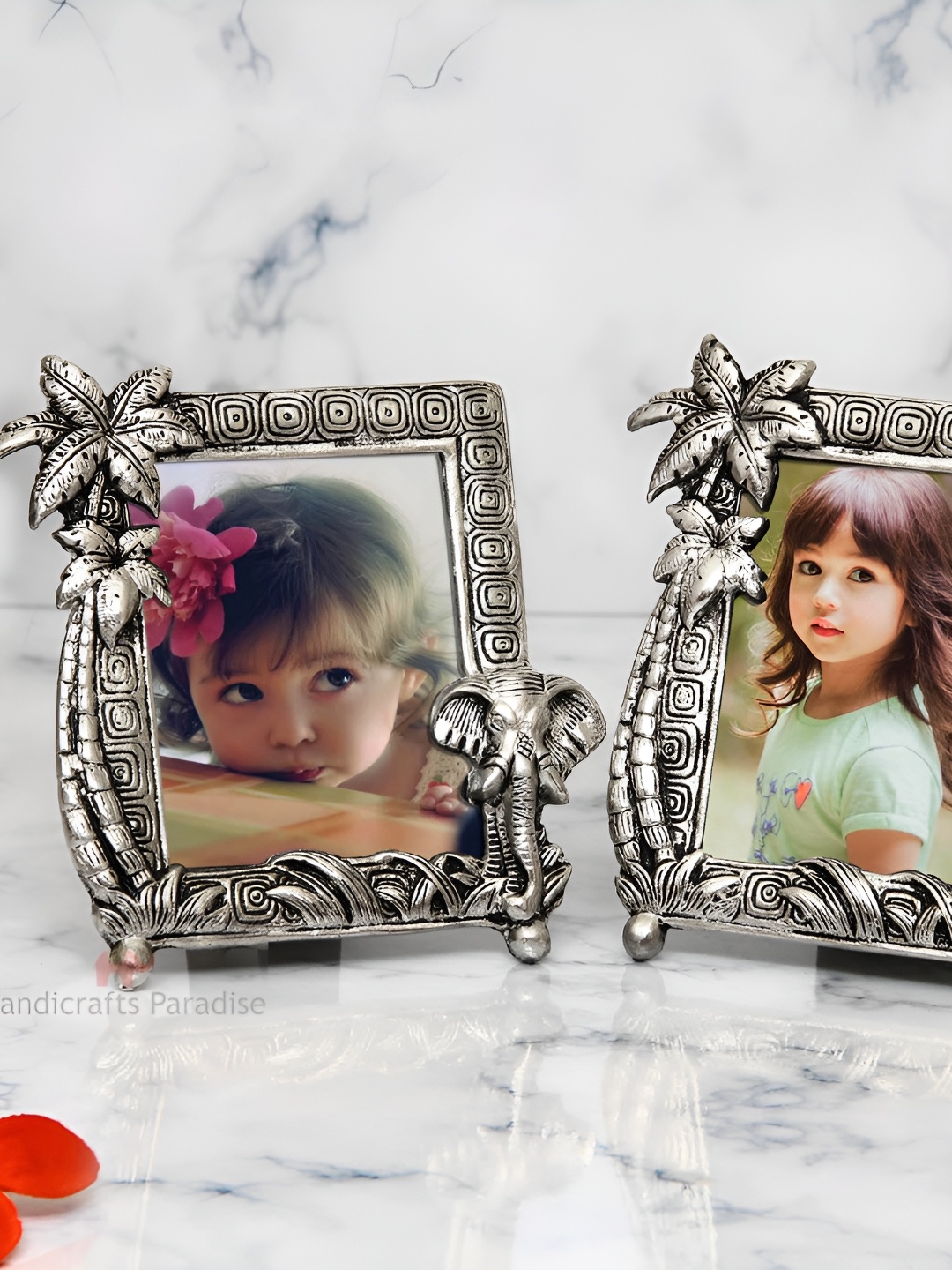 

HANDICRAFTS PARADISE Gold-Toned Photo Frame Pair with elephant face Showpiece