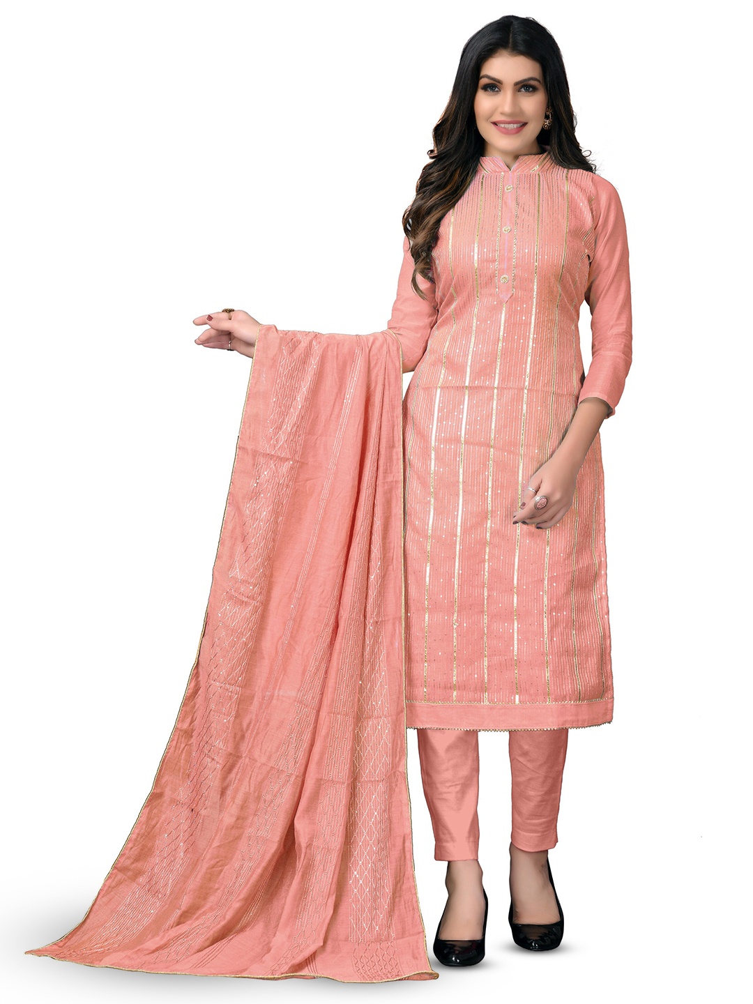 

MANVAA Peach-Coloured Unstitched Dress Material