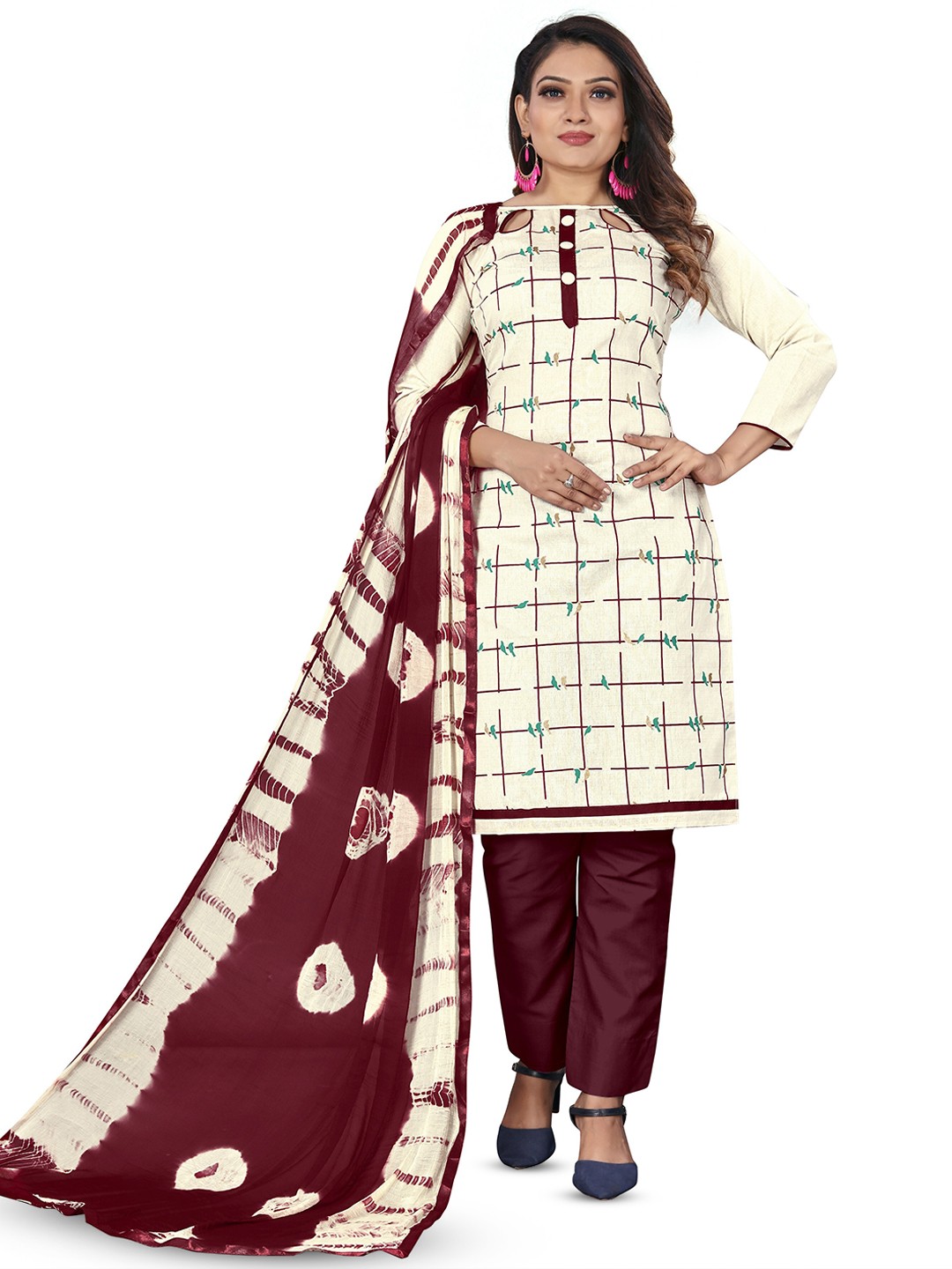 

MANVAA Geometric Printed Unstitched Dress Material, White