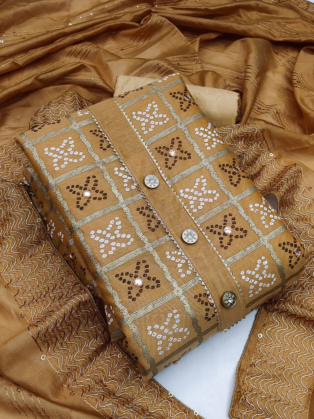 

MANVAA Ethnic Motifs Printed Unstitched Dress Material, Beige