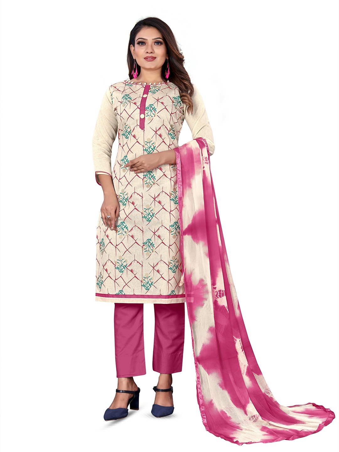 

MANVAA Ethnic Motifs Printed Unstitched Dress Material, White