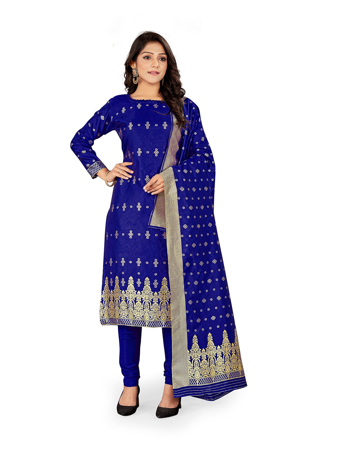 

MANVAA Ethnic Motifs Woven Design Unstitched Dress Material, Blue