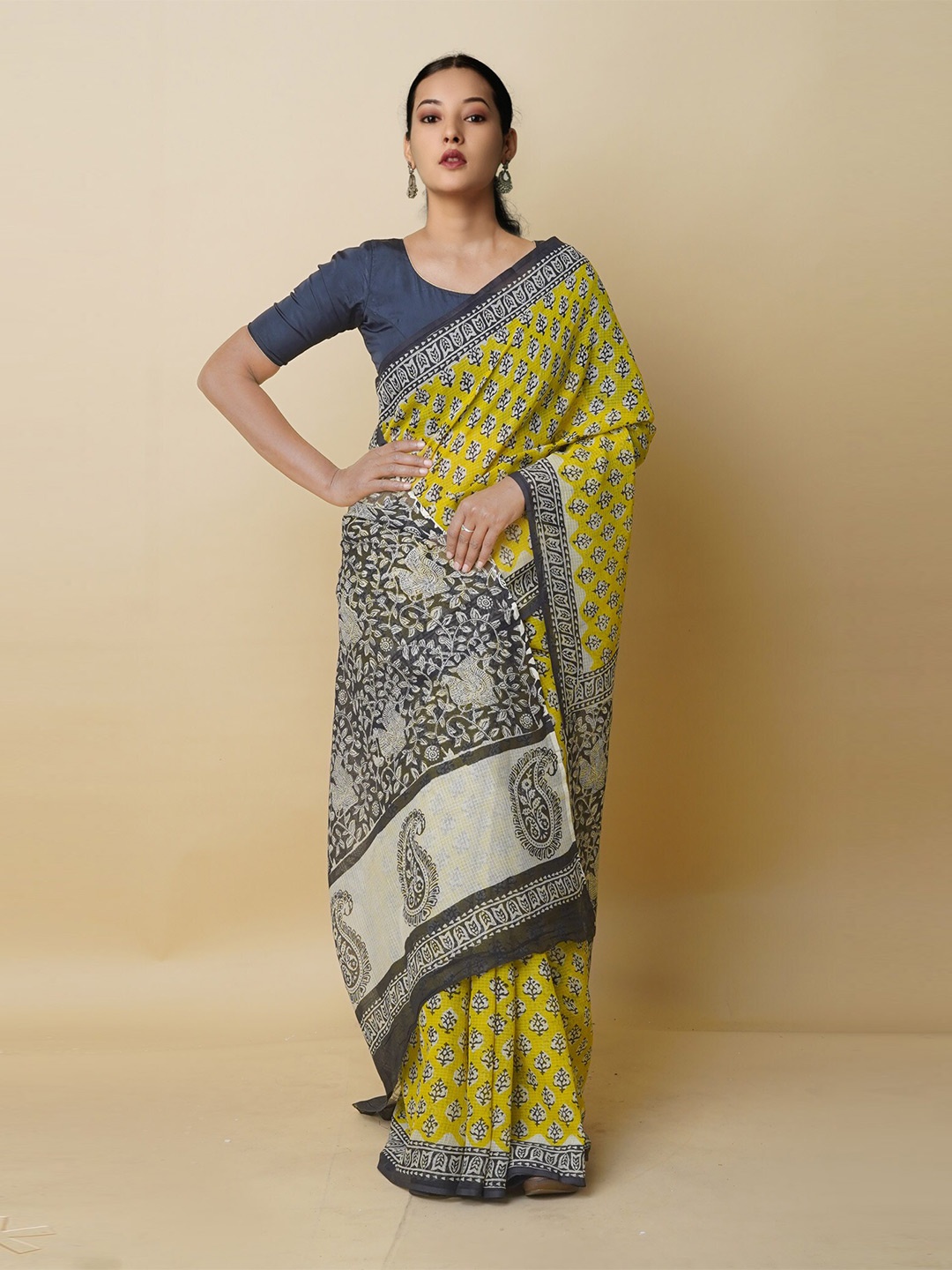 

Unnati Silks Ethnic Motifs Printed Pure Cotton Kota Saree, Yellow