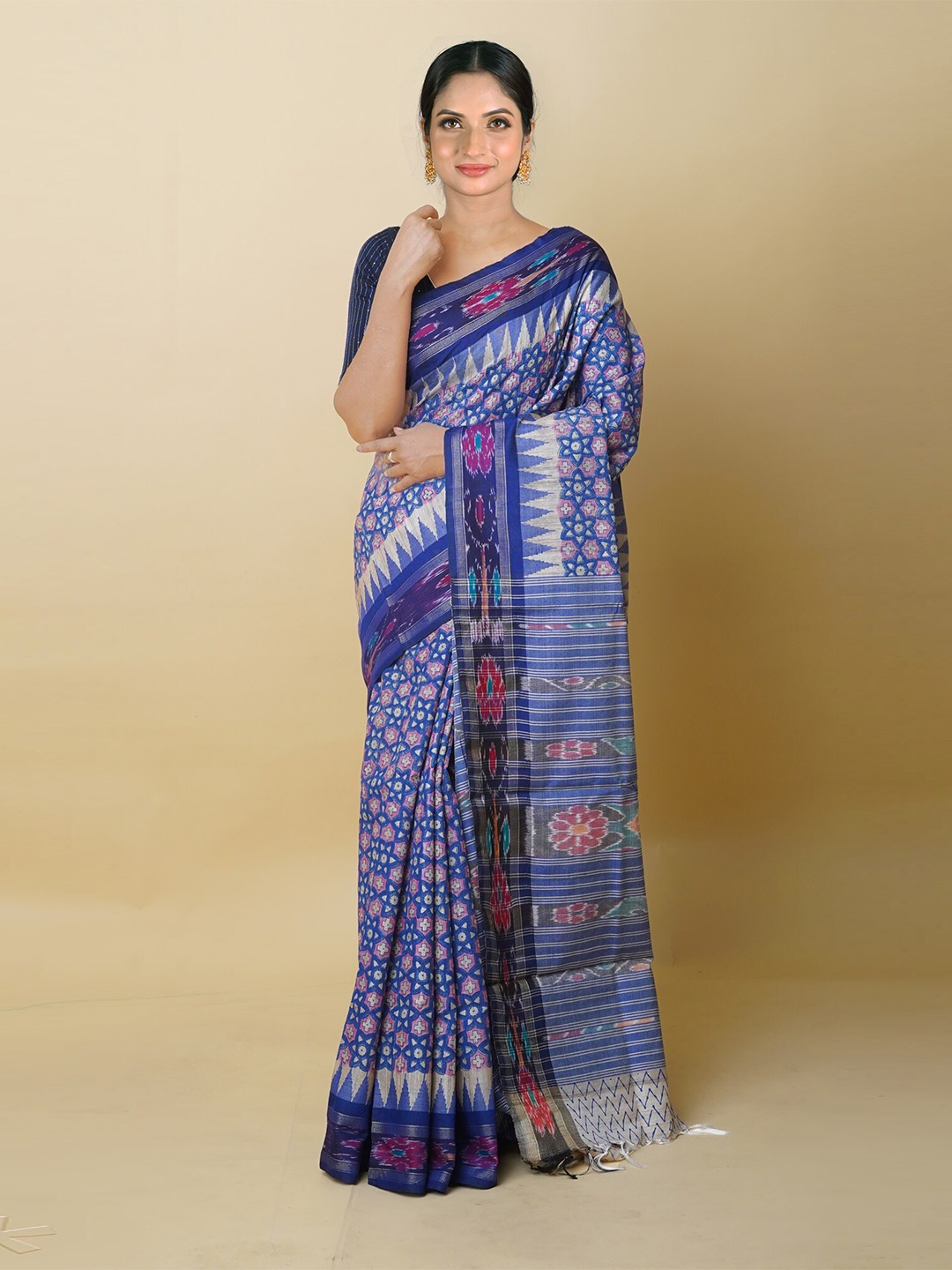 

Unnati Silks Ethnic Motifs Printed Pure Silk Tussar Saree, Blue