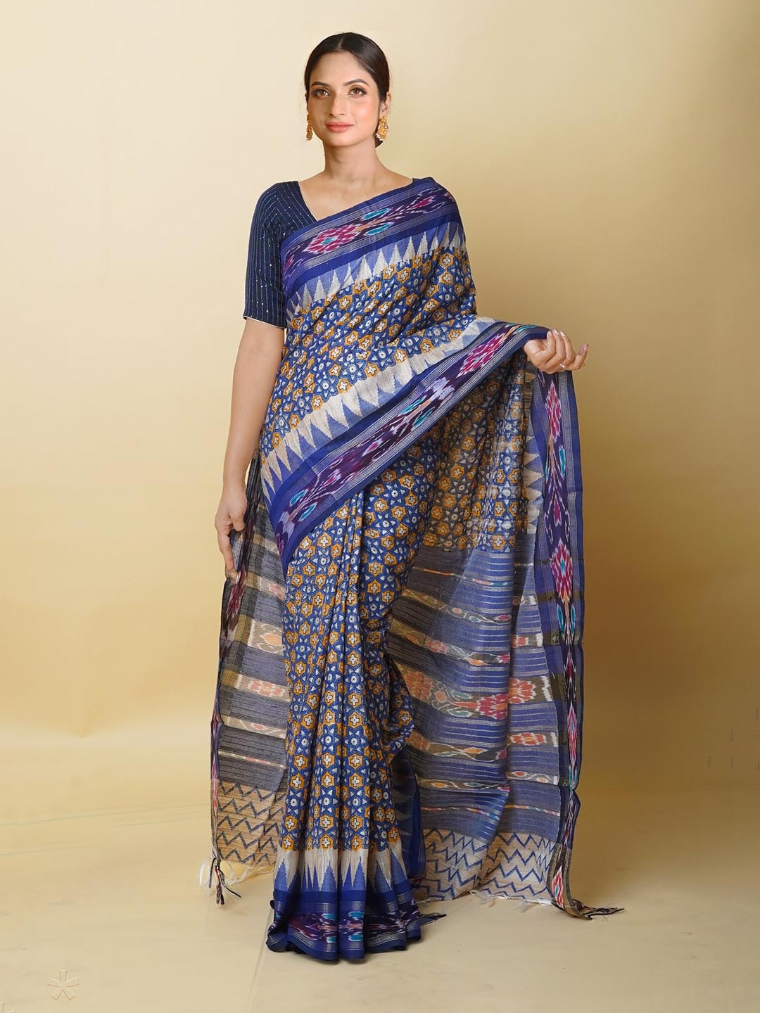 

Unnati Silks Ethnic Motifs Printed Pure Silk Tussar Saree, Blue