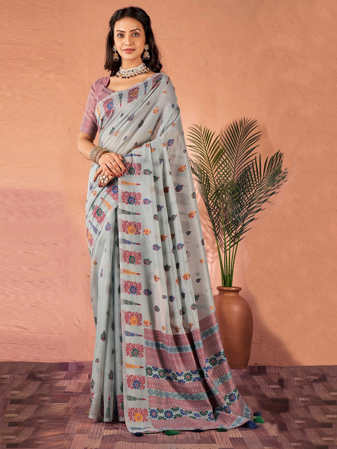 

Mitera Blue Ethnic Motifs Woven Design Banarasi Saree