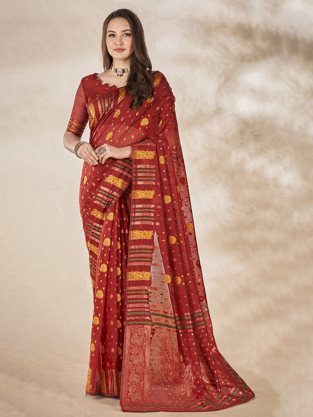 

Mitera Maroon Ethnic Motifs Woven Design Banarasi Saree