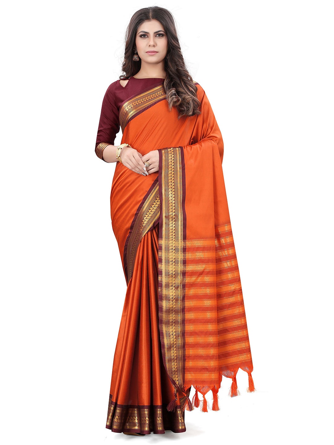 

MOLTIRA Pure Silk Zari Banarasi Saree, Orange