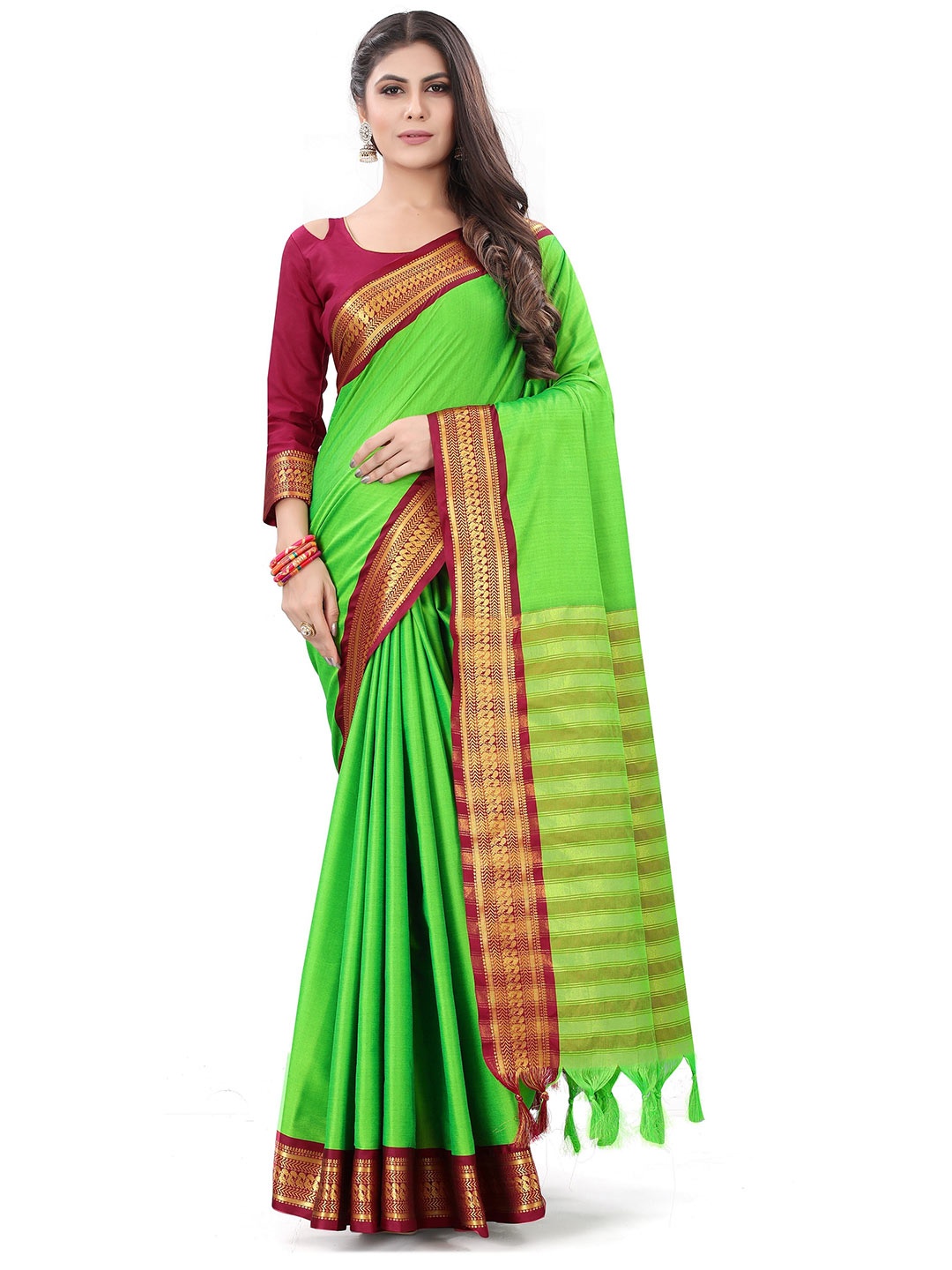 

MOLTIRA Zari Detail Pure Silk Saree, Green