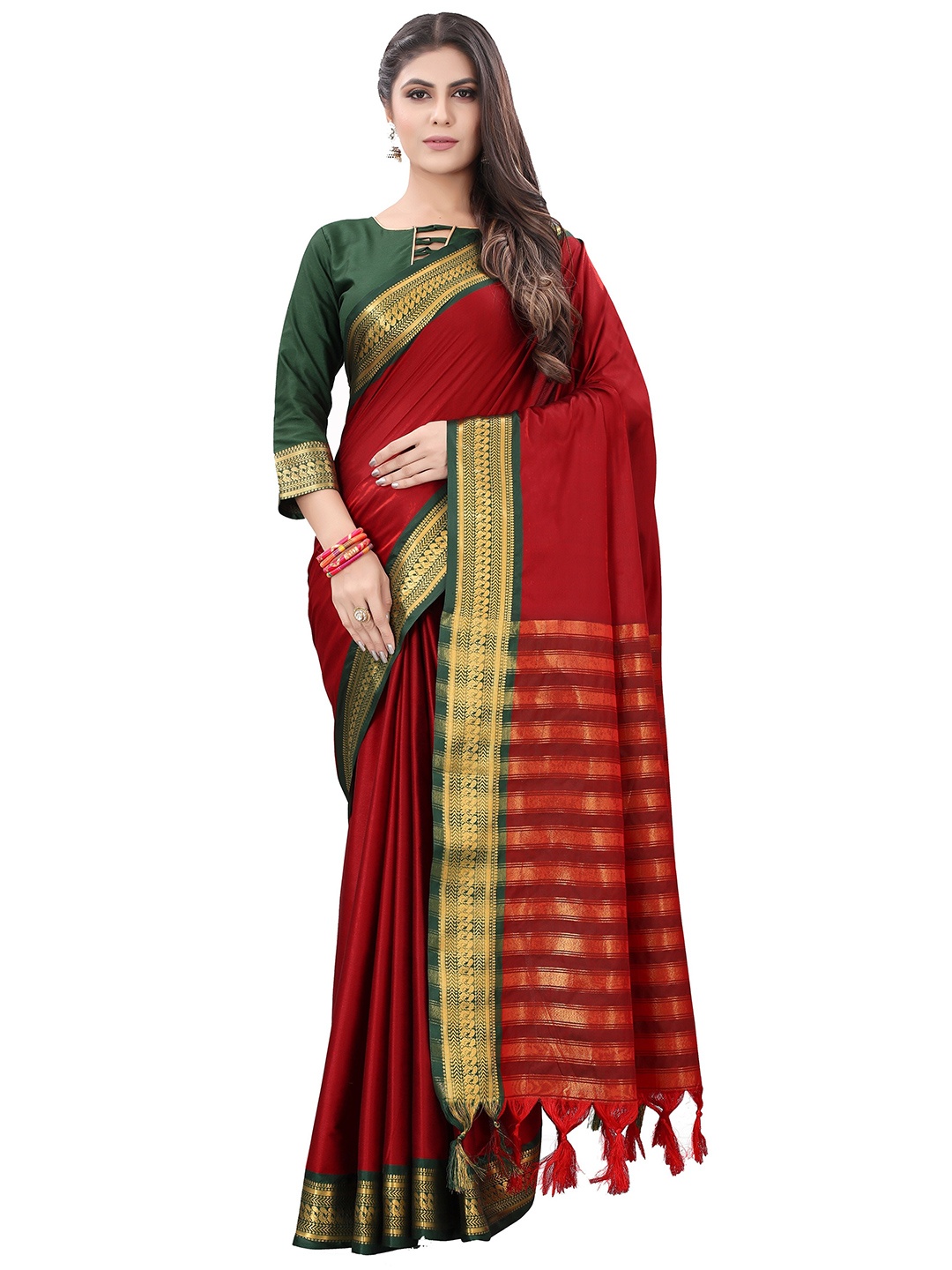 

MOLTIRA Zari Detail Pure Silk Saree, Red