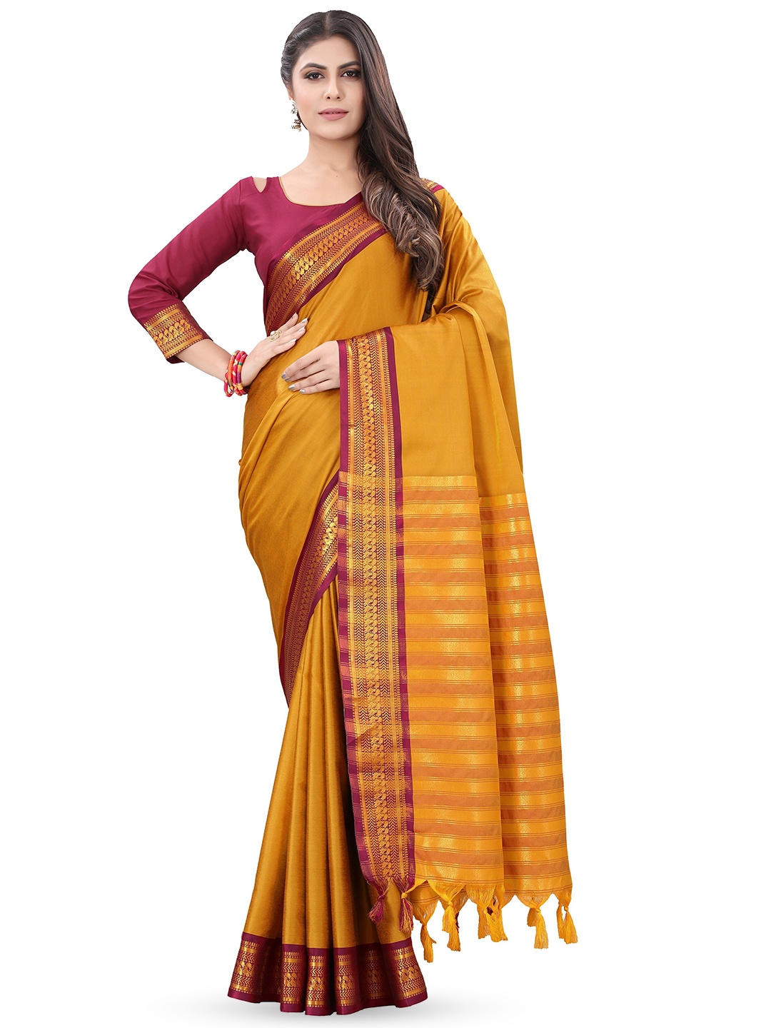 

MOLTIRA Pure Silk Zari Banarasi Saree, Mustard