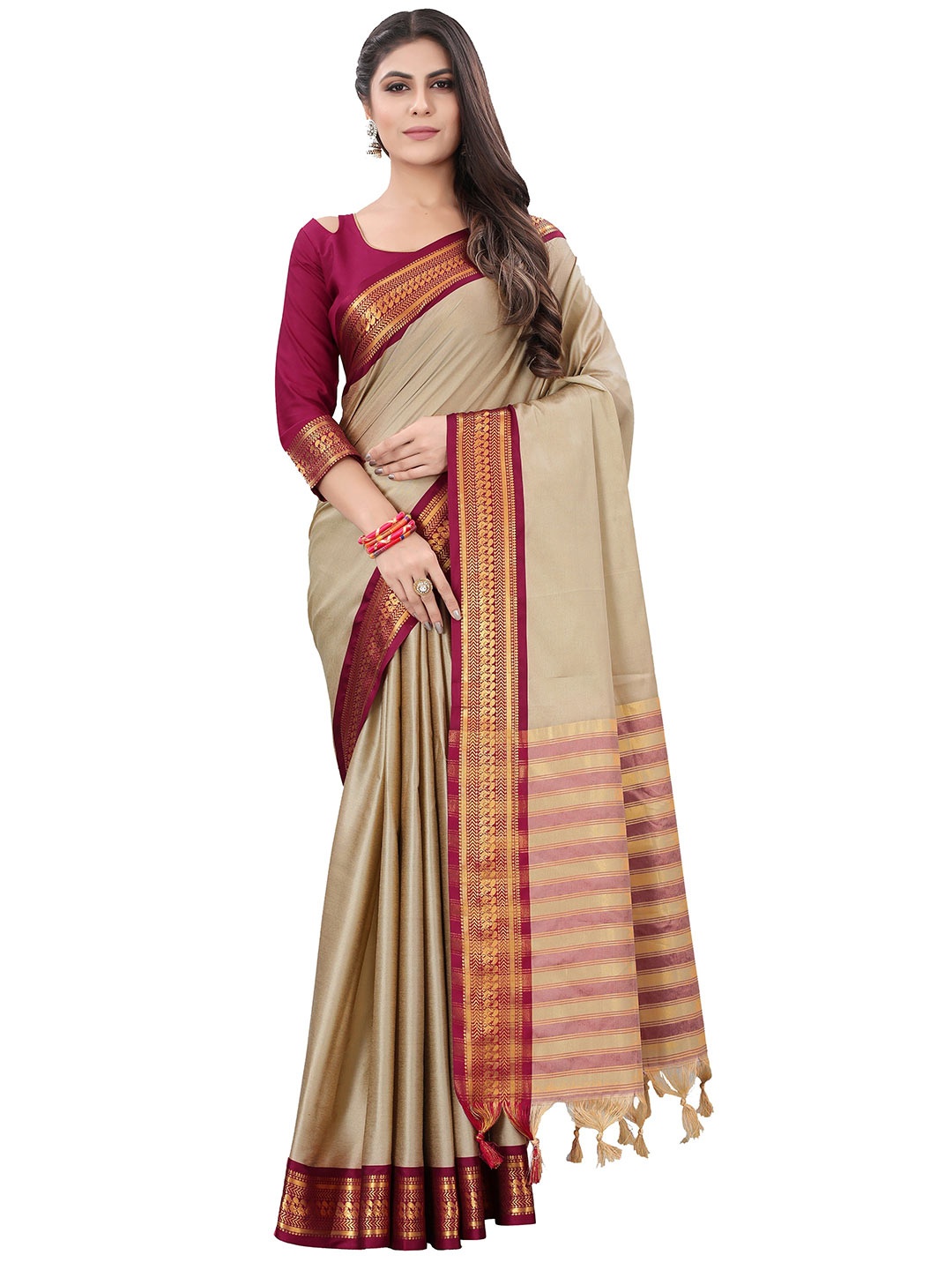 

MOLTIRA Zari Pure Silk Banarasi Saree, Beige