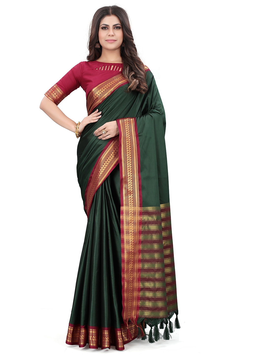 

MOLTIRA Zari Detail Pure Silk Saree, Green