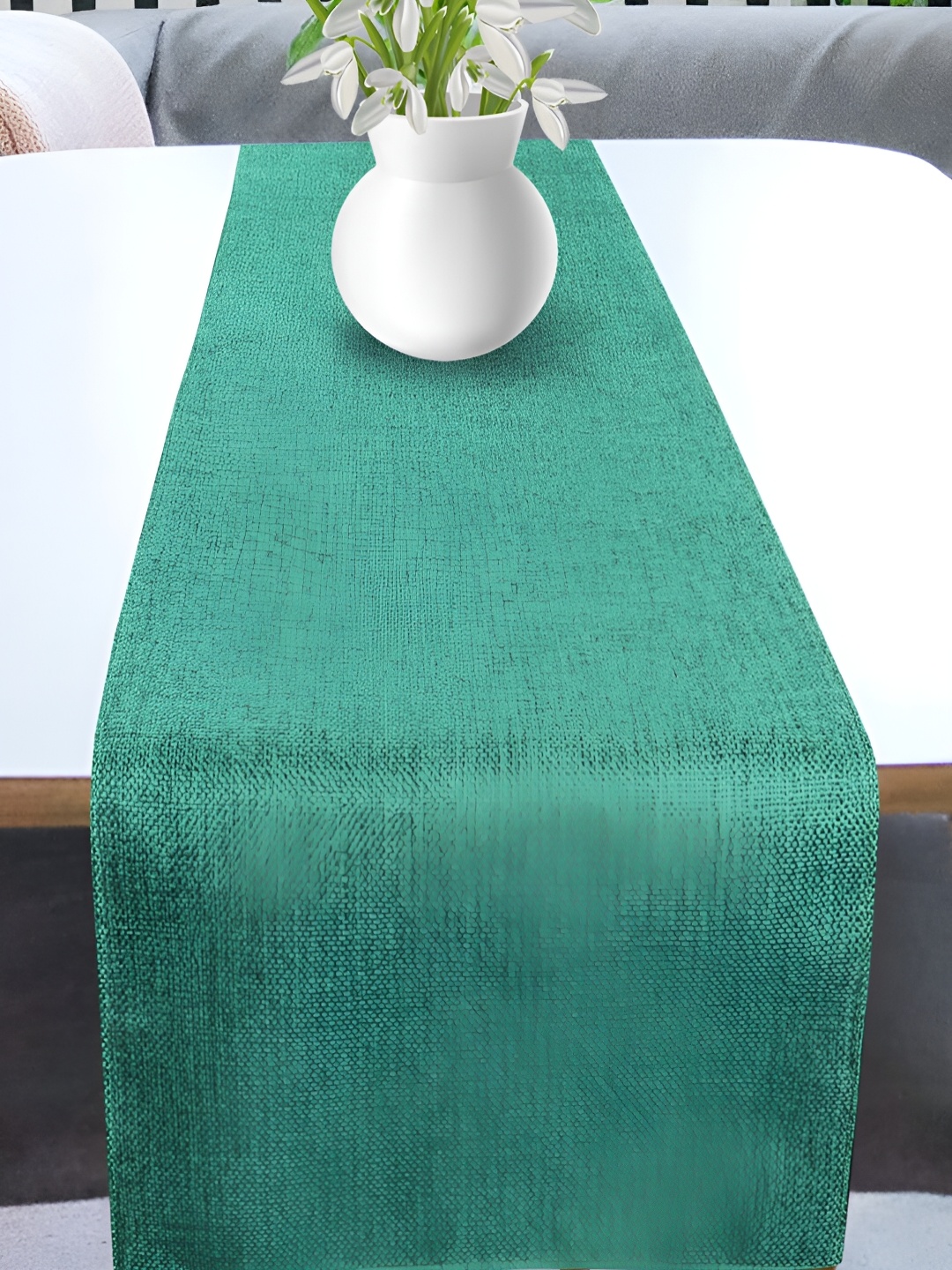 

FABURAA Green Self Design Pure Jute Table Runner