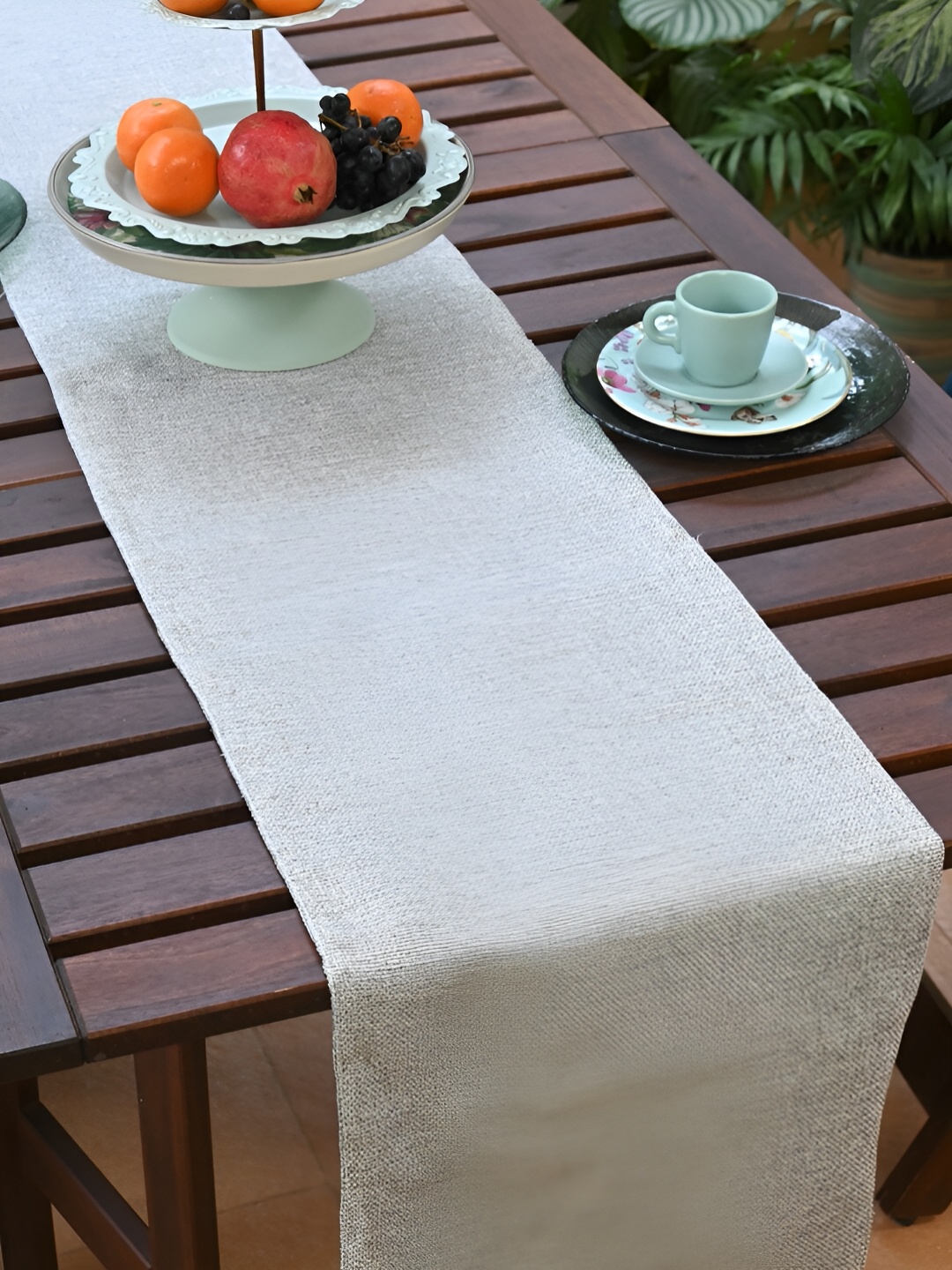 

FABURAA Grey Self Design Pure Jute Table Runner