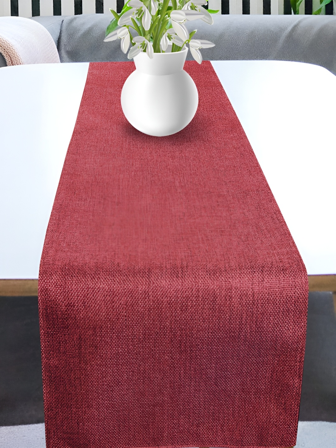 

FABURAA Red Self Design Pure Jute Table Runner