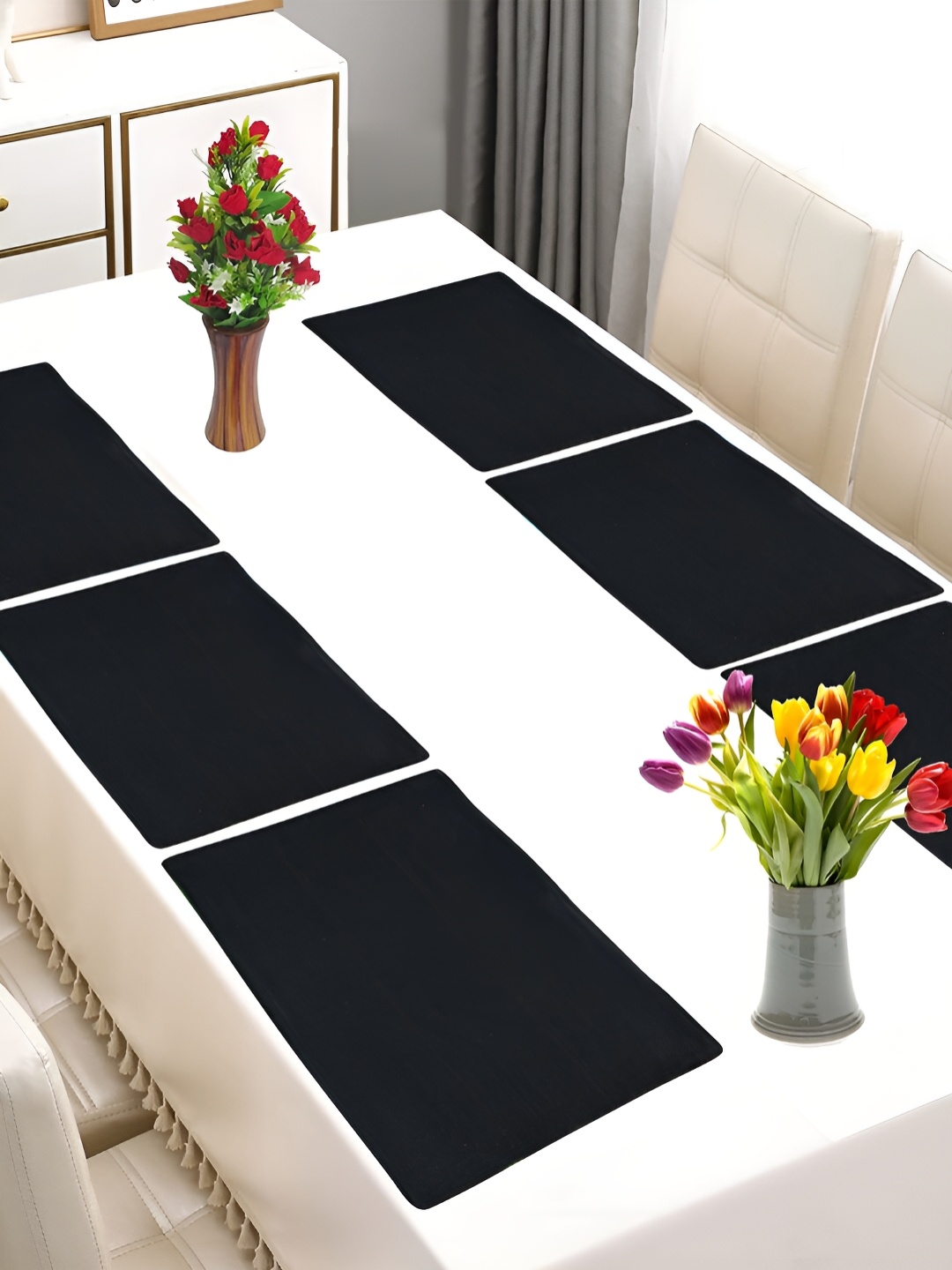 

FABURAA Black 6 Pieces Jute Rectangular Table Placemats