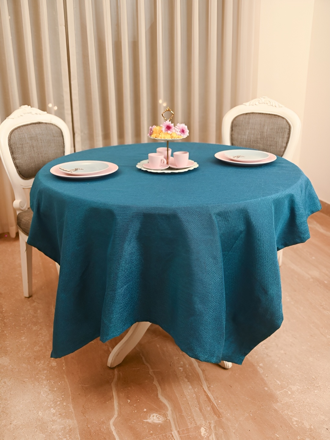 

FABURAA Blue Anti-Slip Silk 4-Seater Table Cover