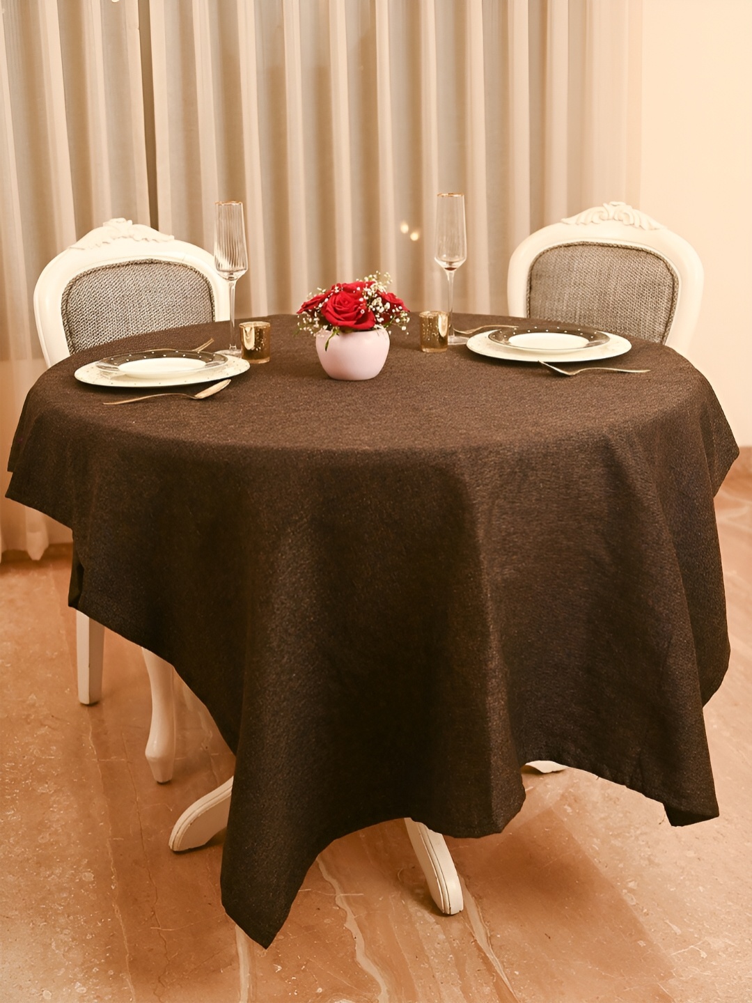 

FABURAA Brown Anti-Slip Silk 4-Seater Table Cover