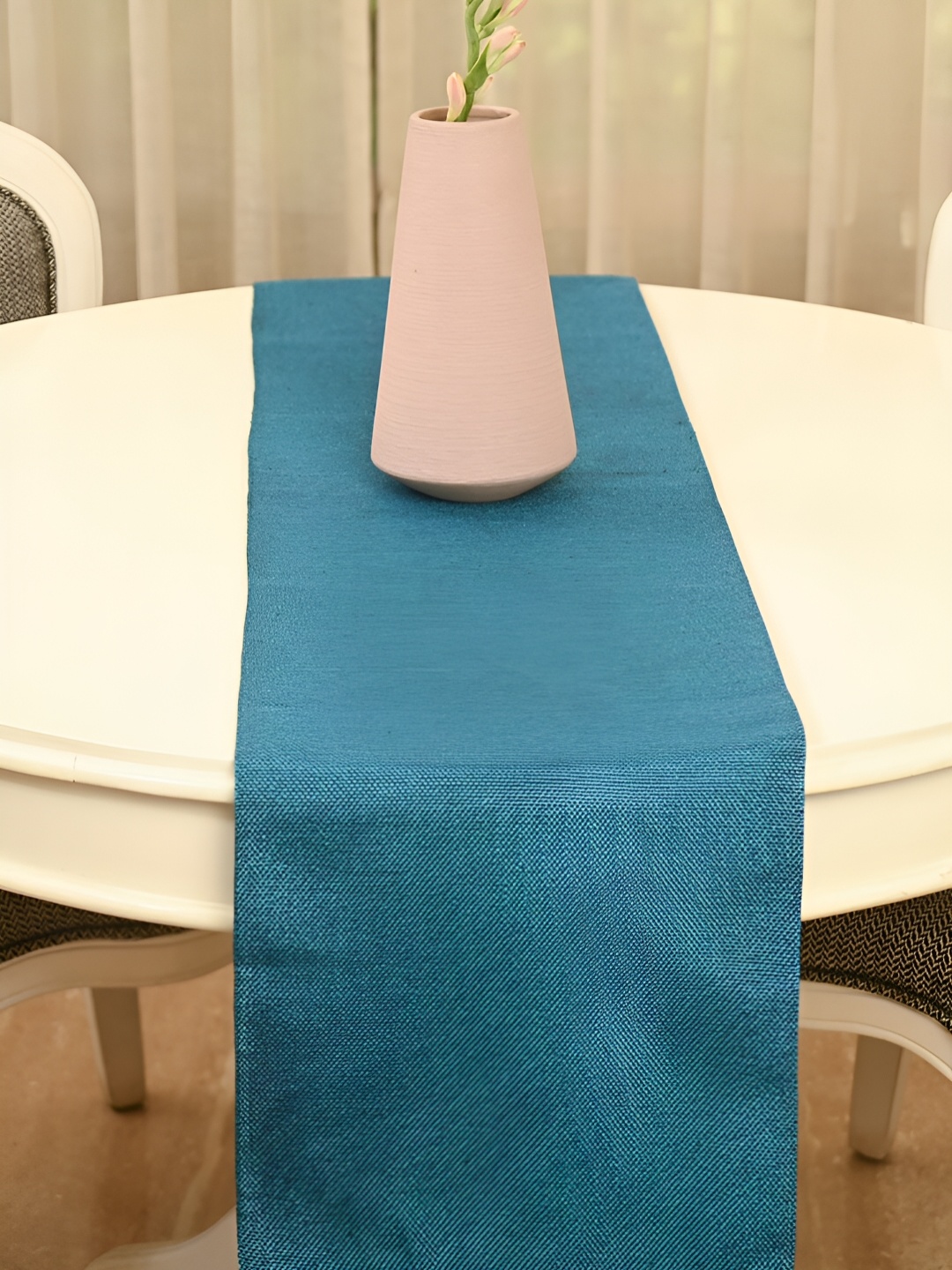 

FABURAA Blue Self Design Pure Jute Table Runner