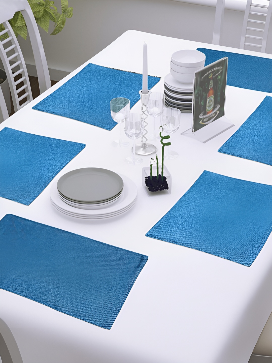 

FABURAA Blue 6 Pieces Jute Rectangle Durable Table Placemats