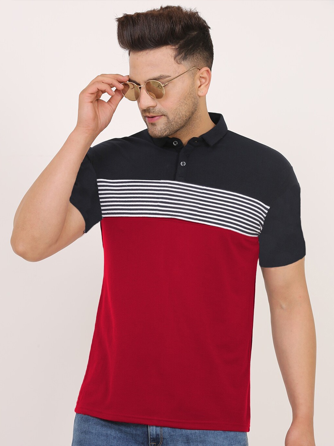 

Leotude Colourblocked Polo Collar T-shirt, Maroon